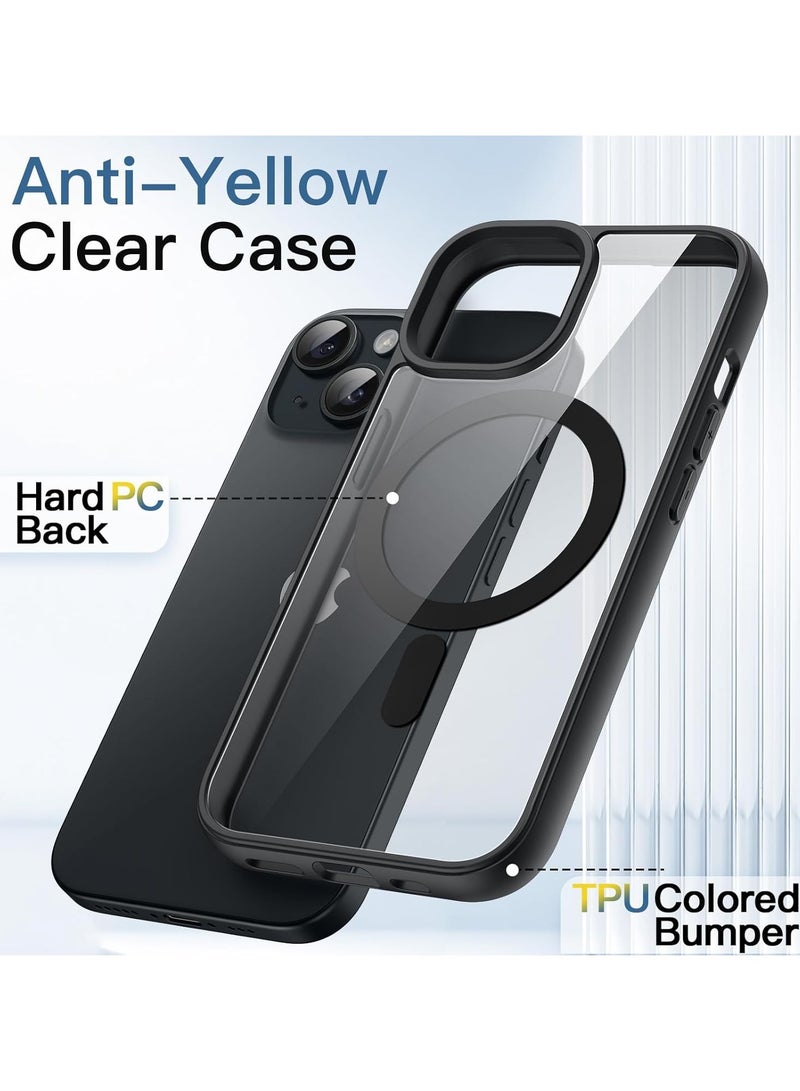 Denx Magnetic Case for iPhone 15 [Shockproof & Slim] Clear Hard Back Cover with high-Grade Protection | Black - Image 3