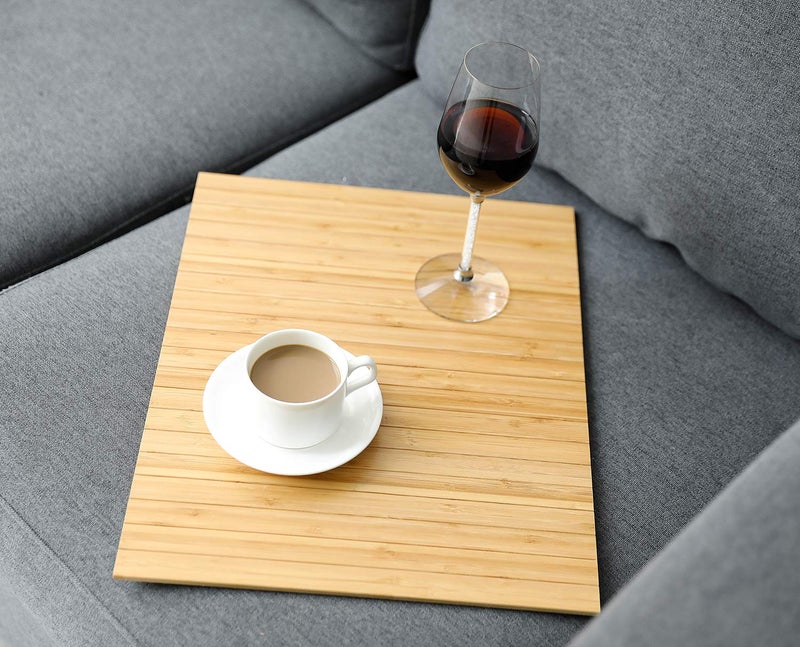 GEHE Sofa Arm Tray Table Flexible/Foldable Sofa Tray Couch arm Table Perfect for Drink Snacks Great arm Tray for Couch armrest (16.5"" L x 13.25"" W x 0.4"" H  Natural Bamboo) - Image 4