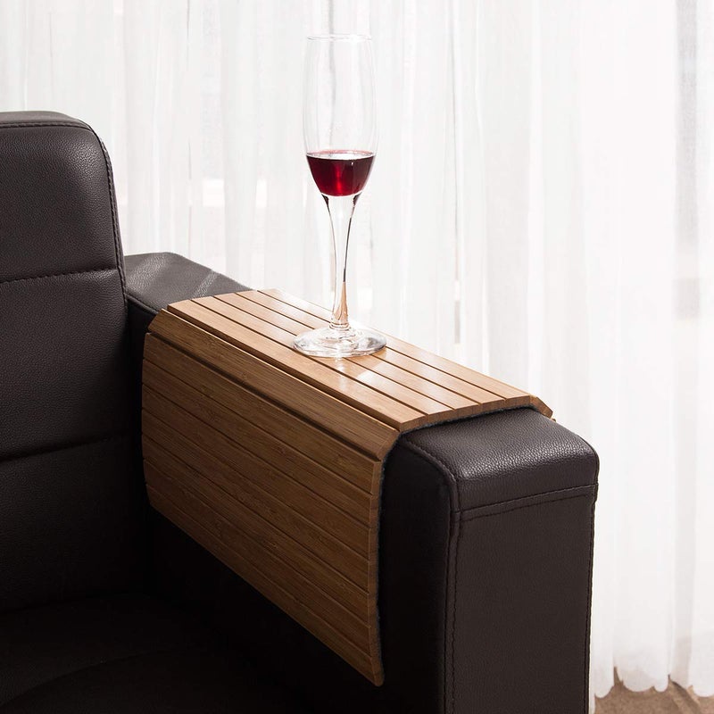 GEHE Sofa Arm Tray Table Flexible/Foldable Sofa Tray Couch arm Table Perfect for Drink Snacks Great arm Tray for Couch armrest (16.5"" L x 13.25"" W x 0.4"" H  Natural Bamboo) - Image 3