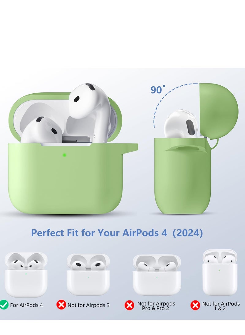 SZOXST Compatible with AirPods 4 Case Cover, Soft Silicone Shockproof Covers for Airpods 4th Generation 2024 Cases with Keychain and Cleaning Kit Front LED Visible for Women and Men Green - Image 2