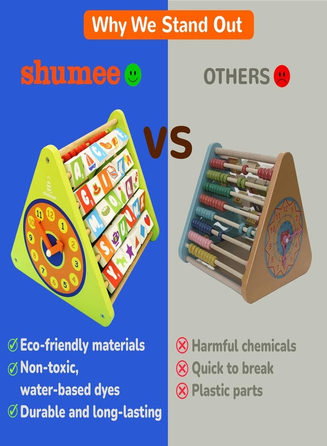 Shumee 5‑in‑1 Wooden STEM Activity Triangle for Kids | Learning Toy with Abacus, Alphabet, Numbers & Clock | Educational Montessori Toy | Gift for Toddlers | Abacus and Gear Cube | Toys for Babies - Image 2