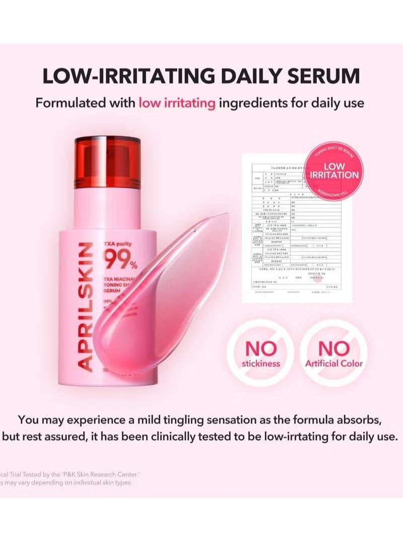 أبريل سكين APRILSKIN TXA Niacinamide Toning Shot 99 Spicule Facial Serum｜مصل تعزيز الجلد｜حمض تراناكساميك عالي النقاء بنسبة 99٪ 3٪ + نياسيناميد بنسبة 5٪ لغمة الجلد غير المتساوية، العناية بالمسام｜العناية بالبشرة الكورية｜1.01 فلور أوقية. - Image 4
