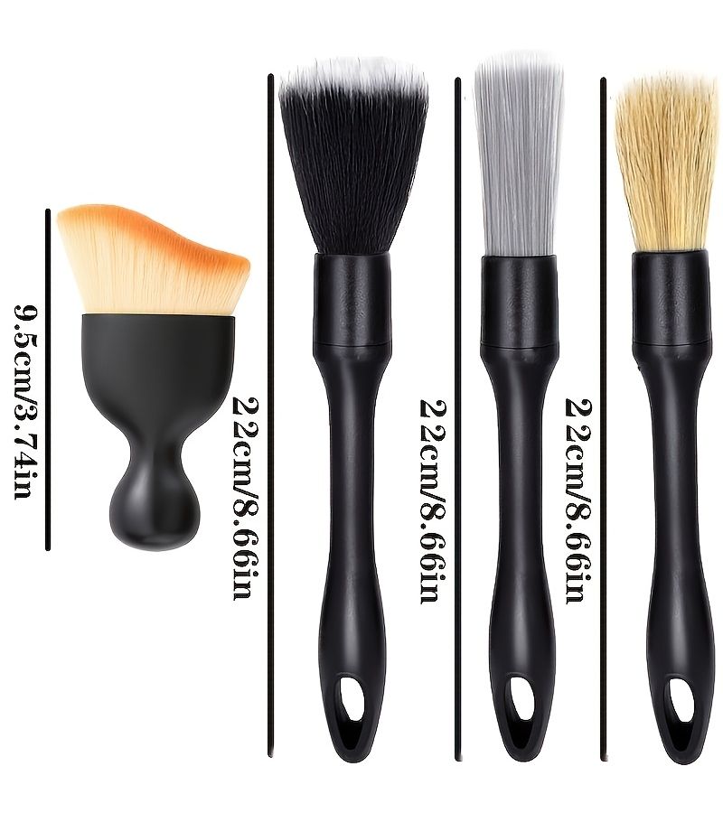 4 Professional Automotive Detailing Brushes Soft Bristles Scratch Resistant Plastic for Dashboard Vents Tires Ergonomic Handle - Image 2