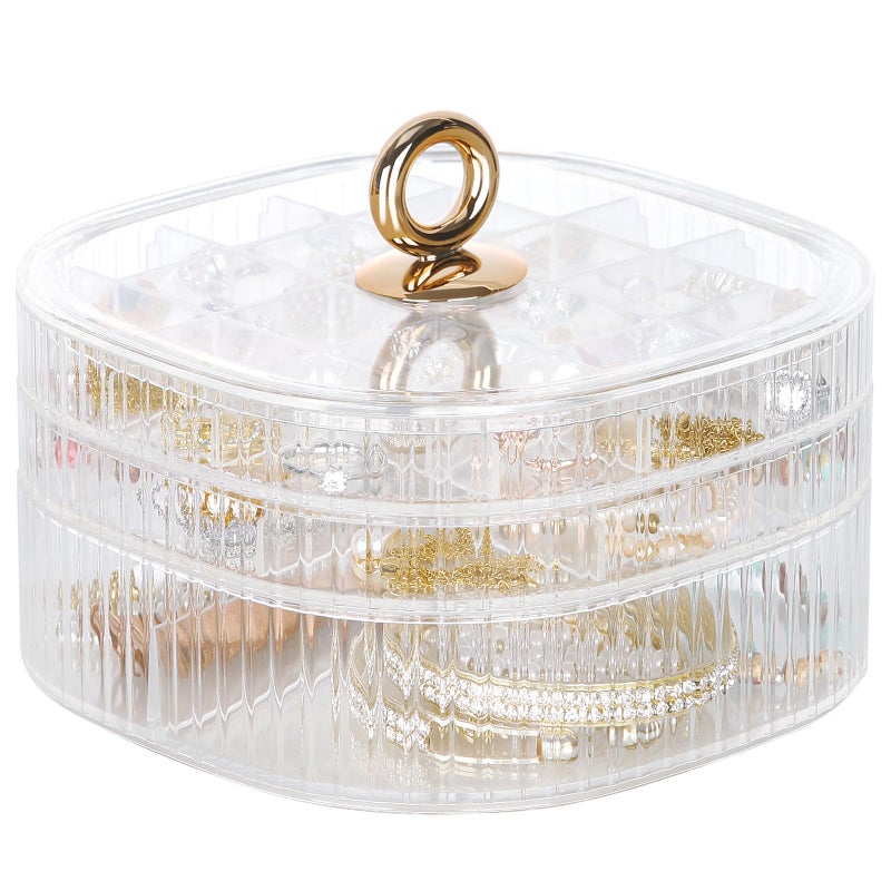 LETURE 3-Layer Acrylic Jewelry Organizer Box for Stud Earrings, Rings, Necklaces, Bracelets, Claw Clip Organizer, Small Bead Storage Containers for Crafts (Clear) - Image 1