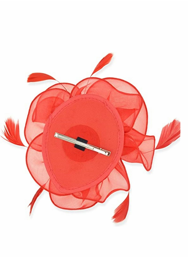 Generic - Stylish Red Fascinator Hat with Ribbons and Feathers Ideal for Tea Parties and Special Events Includes Headband and Hair Clip for Women and Girls - Image 1