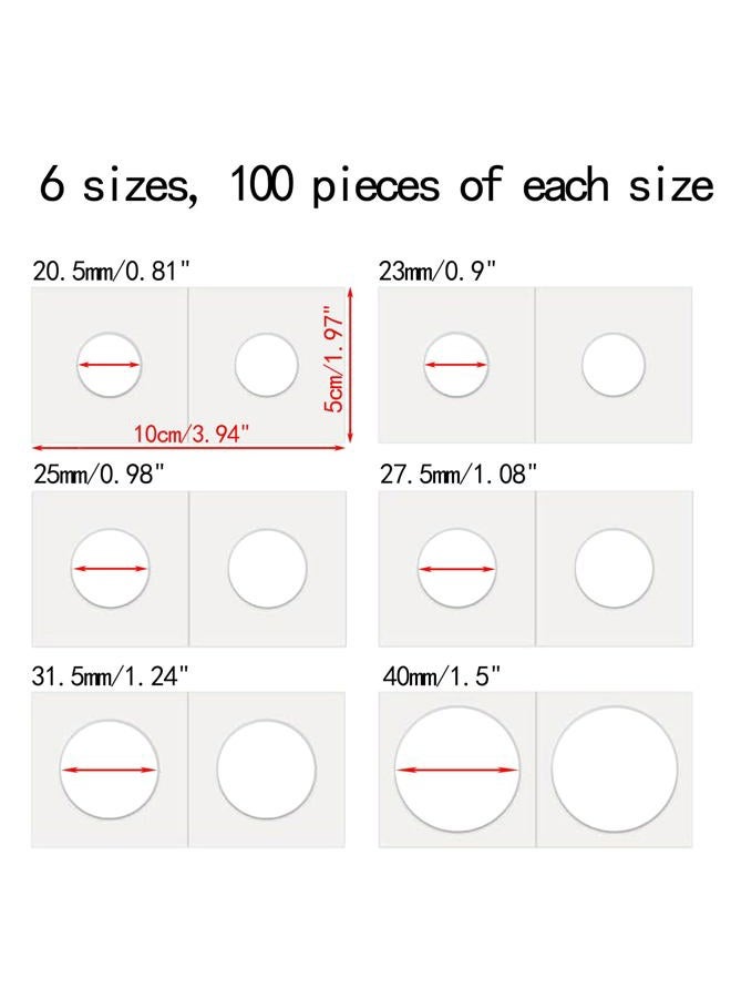 Xxmbbjy 600 Pcs Coin Flips 6 Assorted Sizes 2" x 2" Cardboard Coin Holders Mylar Coin Flips for Colletors Coin Collection Supplies for Dime, Dollars, Penny, Quarter, Nickels Collecting - Image 2
