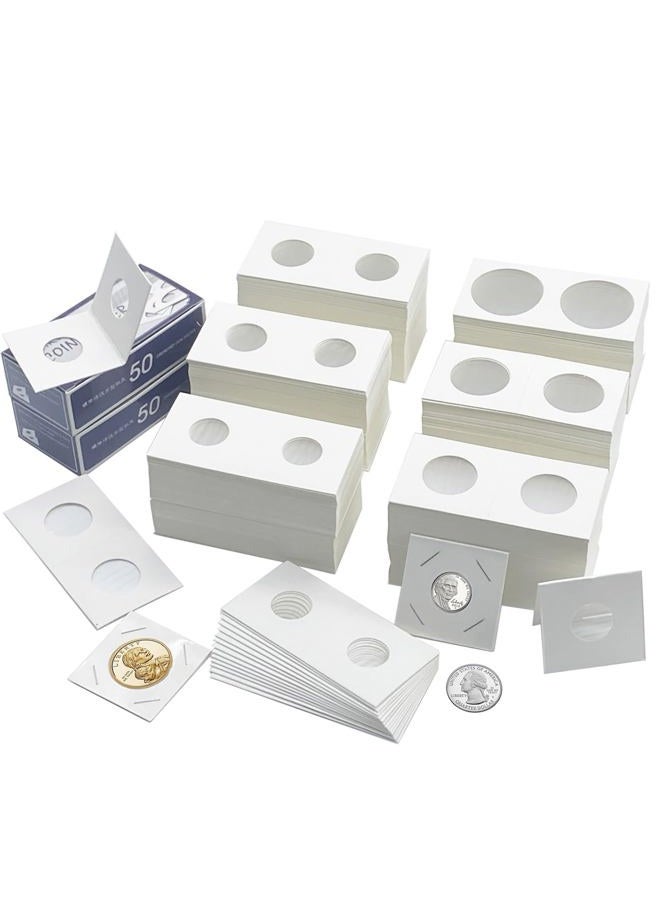 Xxmbbjy 600 Pcs Coin Flips 6 Assorted Sizes 2" x 2" Cardboard Coin Holders Mylar Coin Flips for Colletors Coin Collection Supplies for Dime, Dollars, Penny, Quarter, Nickels Collecting - Image 1