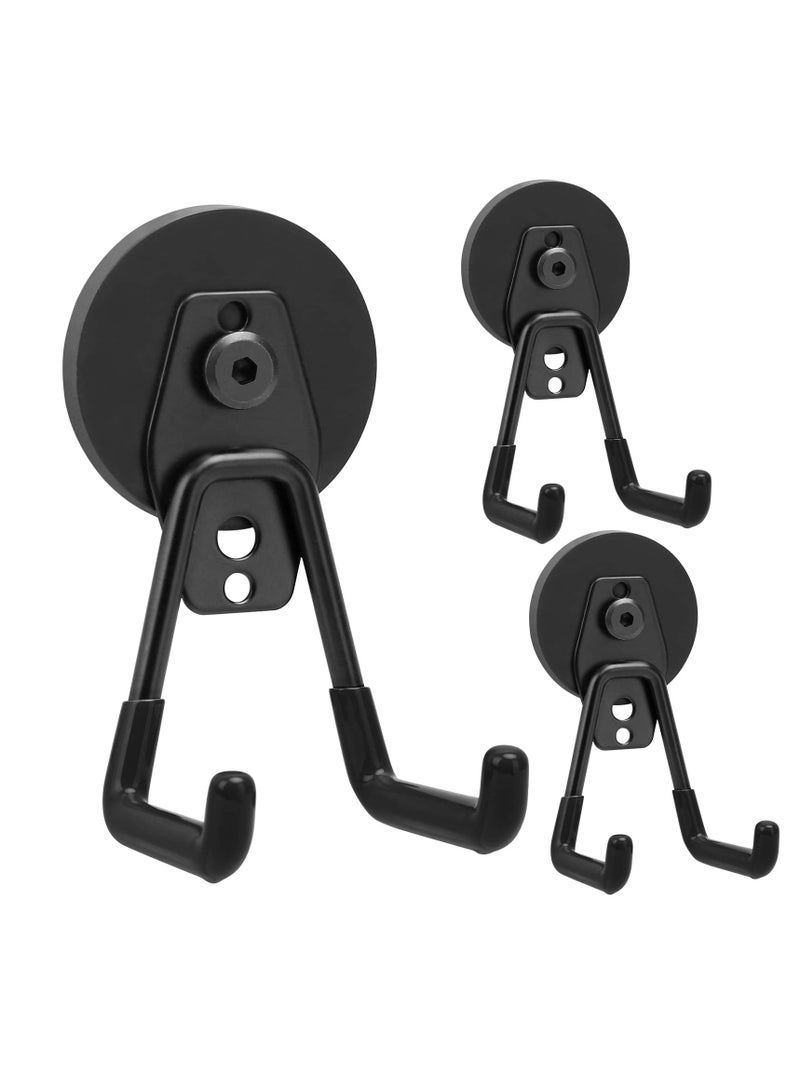 Strong Garage Magnetic Hooks, 3 Packs Strong Large Magnet Hooks, Heavy Duty Storage Utility Magnet Hooks with Anti-Slip Coating, for Toolbox, Hammer, Garden Tools, Drills (Black) - Image 1