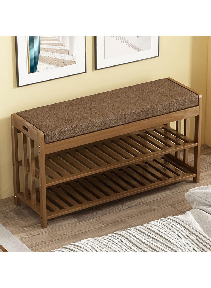 HOME TASTE Bamboo Shoe Rack Bench with Seat - 2-Tier Wooden Shoe Cabinet & Organizer for Entryway, Hallway, Living Room, or Office - Multi-Function Shoe Storage Shelf 80 x 27 x 45 Cm cm - Image 1