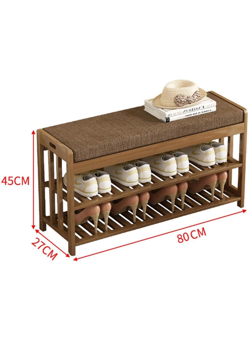 HOME TASTE Bamboo Shoe Rack Bench with Seat - 2-Tier Wooden Shoe Cabinet & Organizer for Entryway, Hallway, Living Room, or Office - Multi-Function Shoe Storage Shelf 80 x 27 x 45 Cm cm - Image 2