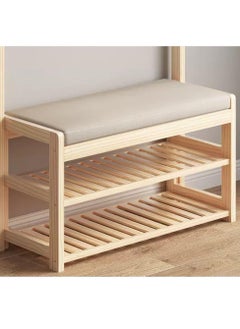 HOME TASTE Bamboo Shoe Rack Bench with Seat - 2-Tier Wooden Shoe Cabinet & Organizer for Entryway, Hallway, Living Room, or Office - Multi-Function Shoe Storage Shelf 59x47.5x31 cm, Beige  - Image 1