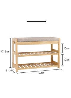 HOME TASTE Bamboo Shoe Rack Bench with Seat - 2-Tier Wooden Shoe Cabinet & Organizer for Entryway, Hallway, Living Room, or Office - Multi-Function Shoe Storage Shelf 59x47.5x31 cm, Beige  - Image 2