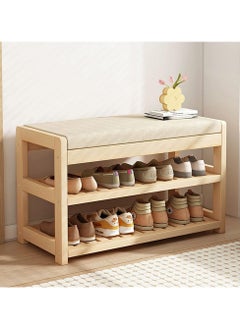 HOME TASTE Bamboo Shoe Rack Bench with Seat - 2-Tier Wooden Shoe Cabinet & Organizer for Entryway, Hallway, Living Room, or Office - Multi-Function Shoe Storage Shelf 59x47.5x31 cm, Beige  - Image 3