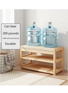 HOME TASTE Bamboo Shoe Rack Bench with Seat - 2-Tier Wooden Shoe Cabinet & Organizer for Entryway, Hallway, Living Room, or Office - Multi-Function Shoe Storage Shelf 59x47.5x31 cm, Beige  - Image 4