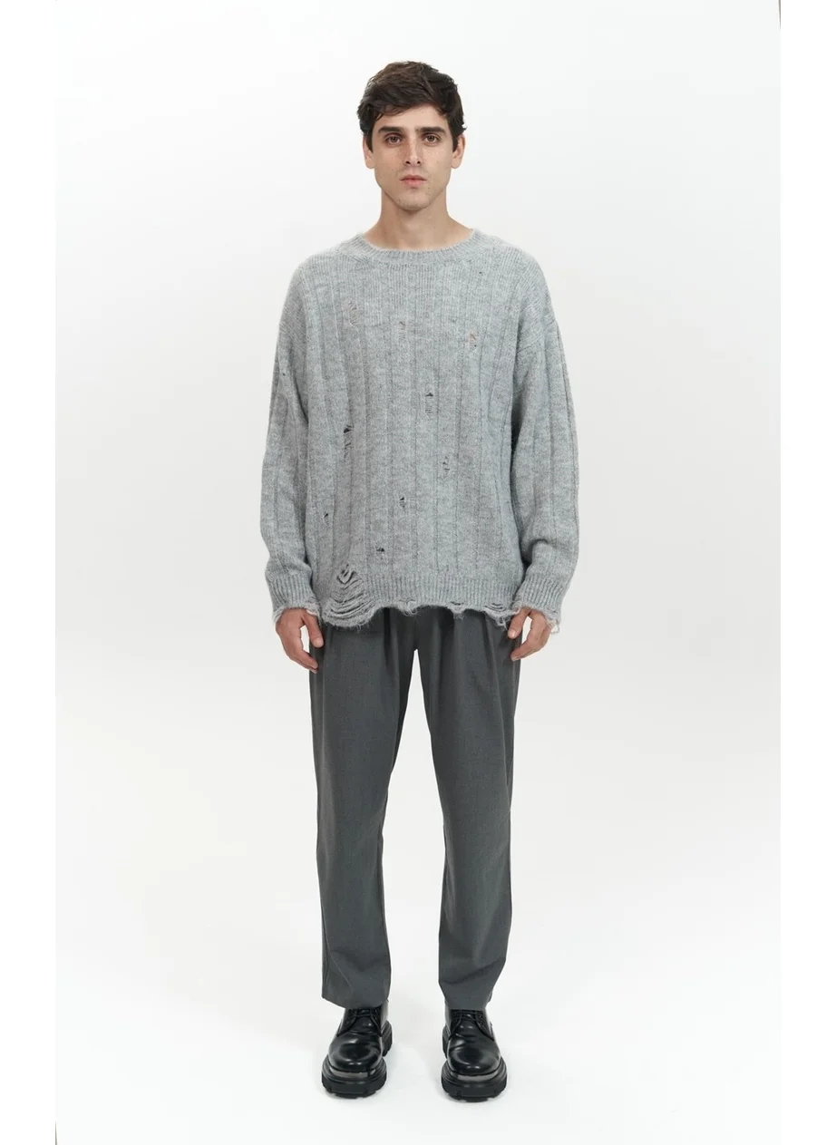 Mai Collection Vincent Torn Detail Gray Men's Knitwear Sweater