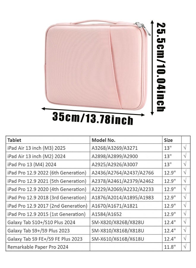 13 Inch Tablet Sleeve for iPad Air 13" M3 2025, iPad Pro 13"/12.9", Galaxy Tab S9/S10 Plus/S9 FE+/S9 FE Plus 12.4", Remarkable Paper Pro 11.8", Protective Bag with Pockets, Pink - Image 2