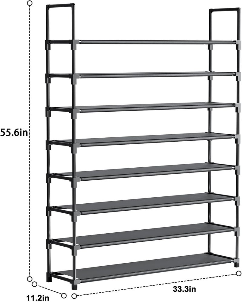 OYREL Shoe Rack 8 Tier 32-40 Pairs Shoes, Shoe Storage Organizer Large with Side Bag Space Saving for Closet, Entryway, Garage, Bedroom Non-Woven Shoe Rack Shelf Black - Image 2