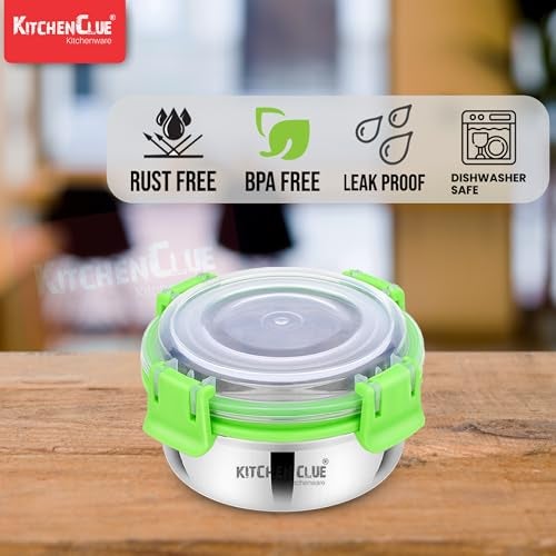 KITCHEN CLUE Stainless Steel Airtight & Leak-Proof Lock N Lock Lunch/Tiffin Box for Office School I 4 Pcs Lunch Container I 350 ML Each I 11cm*5cm I Bpa Free Use for Kids & Adults - Image 3