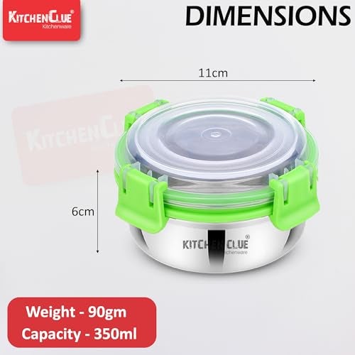 KITCHEN CLUE Stainless Steel Airtight & Leak-Proof Lock N Lock Lunch/Tiffin Box for Office School I 4 Pcs Lunch Container I 350 ML Each I 11cm*5cm I Bpa Free Use for Kids & Adults - Image 4