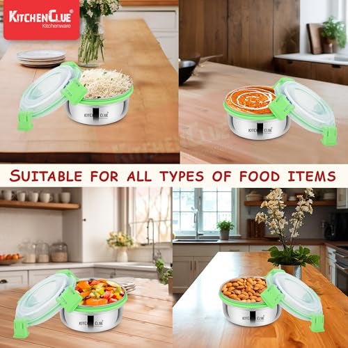 KITCHEN CLUE Stainless Steel Airtight & Leak-Proof Lock N Lock Lunch/Tiffin Box for Office School I 4 Pcs Lunch Container I 350 ML Each I 11cm*5cm I Bpa Free Use for Kids & Adults - Image 5