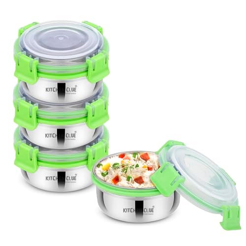KITCHEN CLUE Stainless Steel Airtight & Leak-Proof Lock N Lock Lunch/Tiffin Box for Office School I 4 Pcs Lunch Container I 350 ML Each I 11cm*5cm I Bpa Free Use for Kids & Adults - Image 1