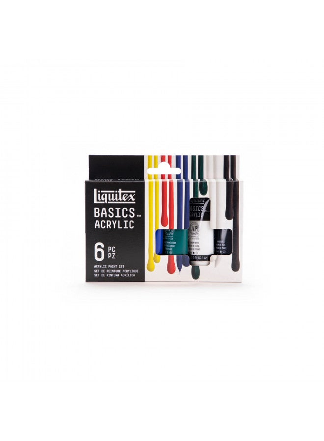 Liquitex BASICS Acrylic Paint Set, 6 x 22ml Tube Paint Set, Primary, Blue,Color Mixing,Green,White, 0.7 Fl Oz (Pack of 6) - Image 1