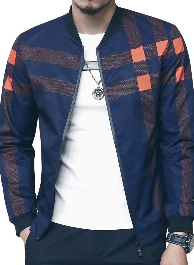 LOGEEYAR Men's Bomber Jacket Casual Lightweight Jacket Color Block Windbreaker Coat with Pocket, Blue, S - Image 1