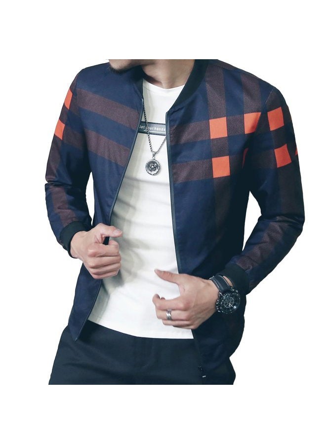 LOGEEYAR Men's Bomber Jacket Casual Lightweight Jacket Color Block Windbreaker Coat with Pocket, Blue, S - Image 3