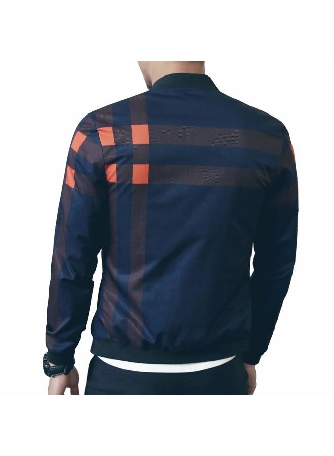 LOGEEYAR Men's Bomber Jacket Casual Lightweight Jacket Color Block Windbreaker Coat with Pocket, Blue, S - Image 2