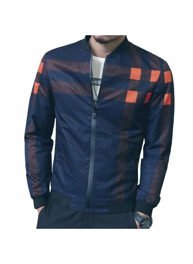 LOGEEYAR Men's Bomber Jacket Casual Lightweight Jacket Color Block Windbreaker Coat with Pocket, Blue, S - Image 4