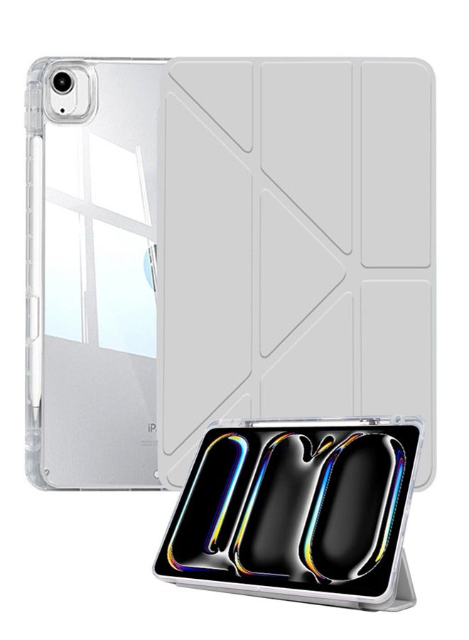 for iPad Air 2025 7th M3 11-Inch  Case Cover, Triple Fold Y-shaped Design, Multi Angle, Leather Tablet Cover With Pen Slot, Automatic Wake-up/sleep,Grey - Image 1