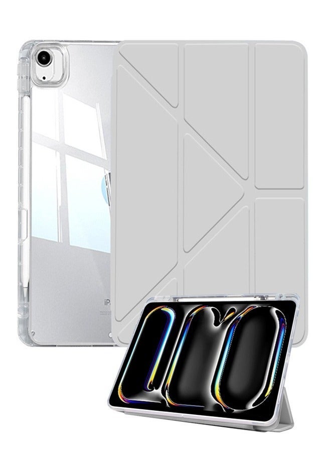 for [iPad Air 11 بوصة (2024 6th M2 / 2025 7th M3 / 2026 8th M4)] [iPad Pro 11 بوصة (22/21/20/18)] [iPad Air 10.9 بوصة (2020 4th / 2022 5th)] غطاء الحالة ، تصميم قابل للتشوه 3 + Y ، زاوية متعددة ، غطاء اللوح الجلدي الناعم Tpu ، الاستيقاظ التلقائي / النوم ، الرمادي - Image 1
