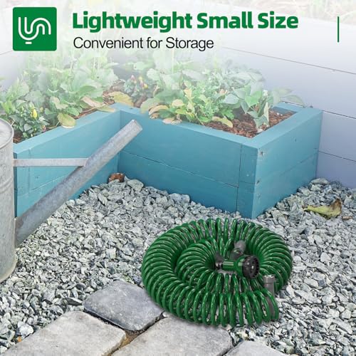 SPECILITE 3/8" Lightweight Coil Garden Hose 50 FT, EVA Flexible Curly Water Pipes with 6-Pattern Spray Nozzle for Boat, Greenhouse, Yard, Patio, Green - Image 3