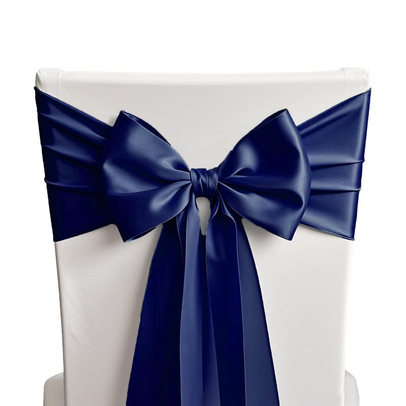 SINSSOWL 50 Navy Blue Chair Sashes Satin Chair Bows for Wedding Birthday Party Fiesta Restaurant Decor  7x108 Inches Chairs Ribbons Ties Fitted Banquets Folding Chairs Decorations
