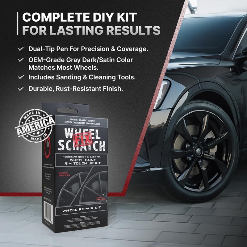 Wheel Scratch Fix ® Dark Gray Touch Up Paint for Cars - DIY Alloy Wheel Repair Kit, Curb Rash Remover with Fast-Drying Pen - Long-Lasting OEM Finish Car Rim Paint for Scuffs and Chips at Home (Satin Dark Gray) - Image 5