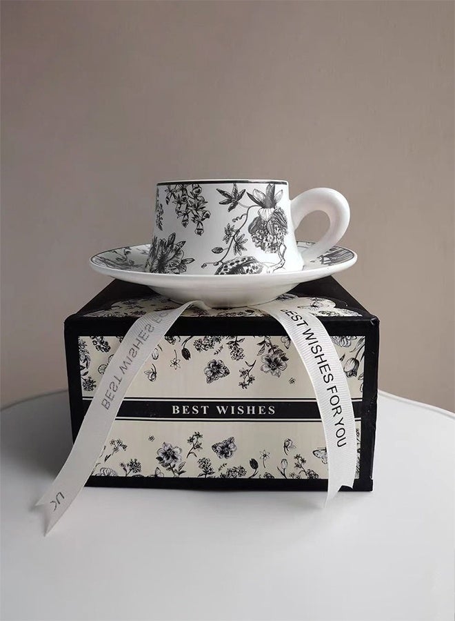 Aijmil كوب قهوة خزفي مزهر بتصميم عتيق مع صحن، مجموعة أكواب شاي بريطانية بسعة 300 مل، أكواب ماء حديثة من البورسلين للمكتب والمنزل، علبة هدايا لعيد ميلاد النساء. - Image 3