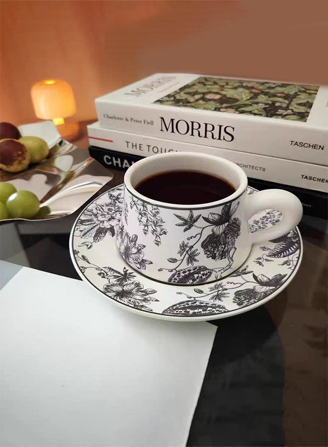Aijmil كوب قهوة خزفي مزهر بتصميم عتيق مع صحن، مجموعة أكواب شاي بريطانية بسعة 300 مل، أكواب ماء حديثة من البورسلين للمكتب والمنزل، علبة هدايا لعيد ميلاد النساء. - Image 4