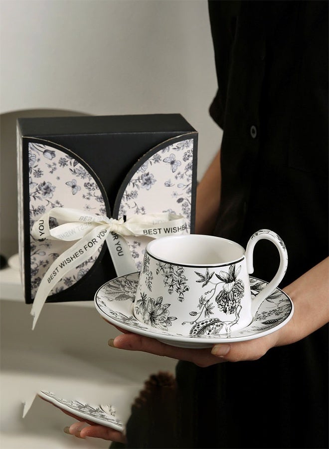 Aijmil كوب قهوة خزفي مزهر بتصميم عتيق مع صحن، مجموعة أكواب شاي بريطانية بسعة 300 مل، أكواب ماء حديثة من البورسلين للمكتب والمنزل، علبة هدايا لعيد ميلاد النساء. - Image 1