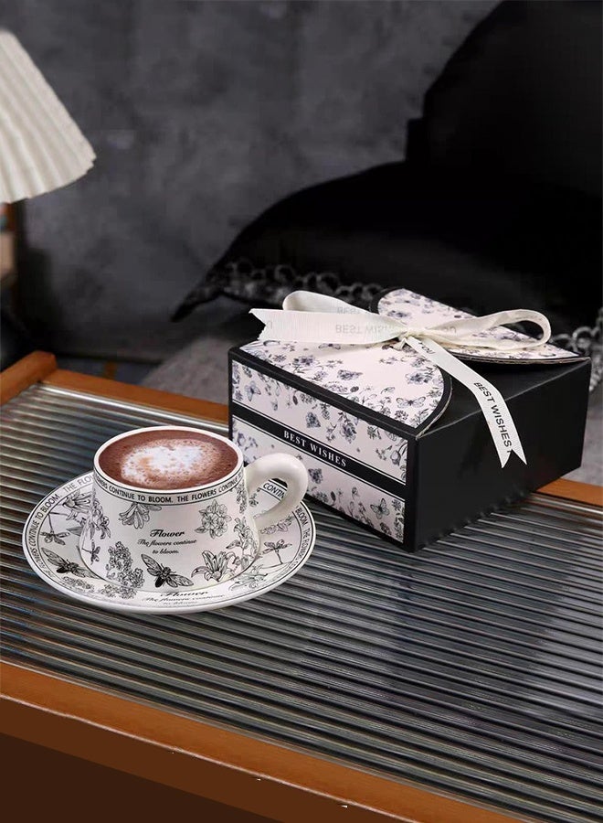 Aijmil كوب قهوة خزفي مزهر بتصميم عتيق مع صحن، مجموعة أكواب شاي بريطانية بسعة 300 مل، أكواب ماء حديثة من البورسلين للمكتب والمنزل، علبة هدايا لعيد ميلاد النساء. - Image 5