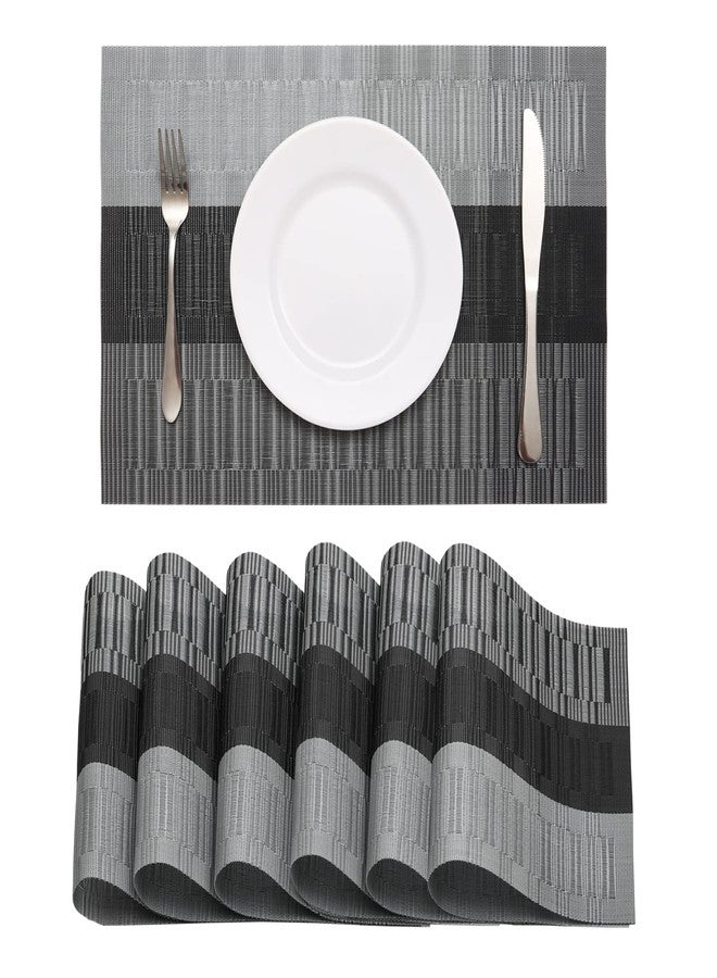 HeloHo Black Placemats Set of 6 Washable Place Mats Vinyl Woven Table Mats Wipeable Placemat for Kitchen Dining Table Decoration Indoor Outdoor - Image 1
