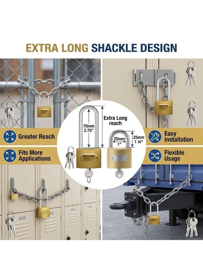 Lukadah Long Shackle Padlock with 3 Keys, Heavy Duty Brass Padlock for Gates, Lockers, Sheds, Storage Units, Tool Boxes, Outdoor Security Lock, Rust Resistant Hardened Steel Shackle, High Security Keyed Padlock for Home and Commercial Use - Image 4