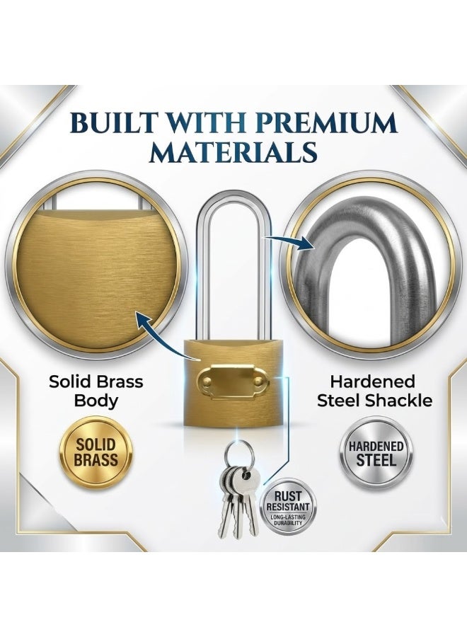 Lukadah Long Shackle Padlock with 3 Keys, Heavy Duty Brass Padlock for Gates, Lockers, Sheds, Storage Units, Tool Boxes, Outdoor Security Lock, Rust Resistant Hardened Steel Shackle, High Security Keyed Padlock for Home and Commercial Use - Image 5