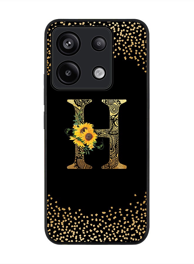 Stylizedd Rugged Black Edge Case for Xiaomi Redmi Note 13 Pro 5G Case Cover- Custom Monogram Initial Letter Mandala Floral Pattern Alphabet - H(Black) - Image 1