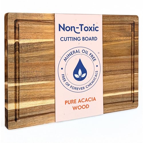Ziruma Non Toxic Wood Cutting Board Conditioned with Natural Beeswax Flaxseed Lemon Oil Free of Mineral Oil Made of FSC Certified Acacia Wood 16 x 11 Thick Cutting Board by Ziruma