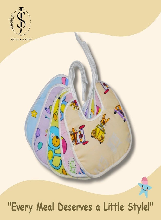 JOY'S E-STORE Assorted Baby Bibs for 0?24 Months ? Set of 5 Soft Cotton Waterproof Feeding Bibs for Newborns, Infants & Toddlers ? Reusable, Washable & Absorbent ? Multicolor Designs - 1005 M Combo P4 - Image 5