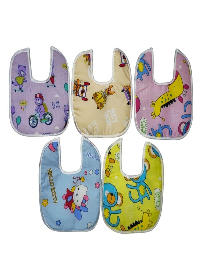 JOY'S E-STORE Assorted Baby Bibs for 0?24 Months ? Set of 5 Soft Cotton Waterproof Feeding Bibs for Newborns, Infants & Toddlers ? Reusable, Washable & Absorbent ? Multicolor Designs - 1005 M Combo P4 - Image 1