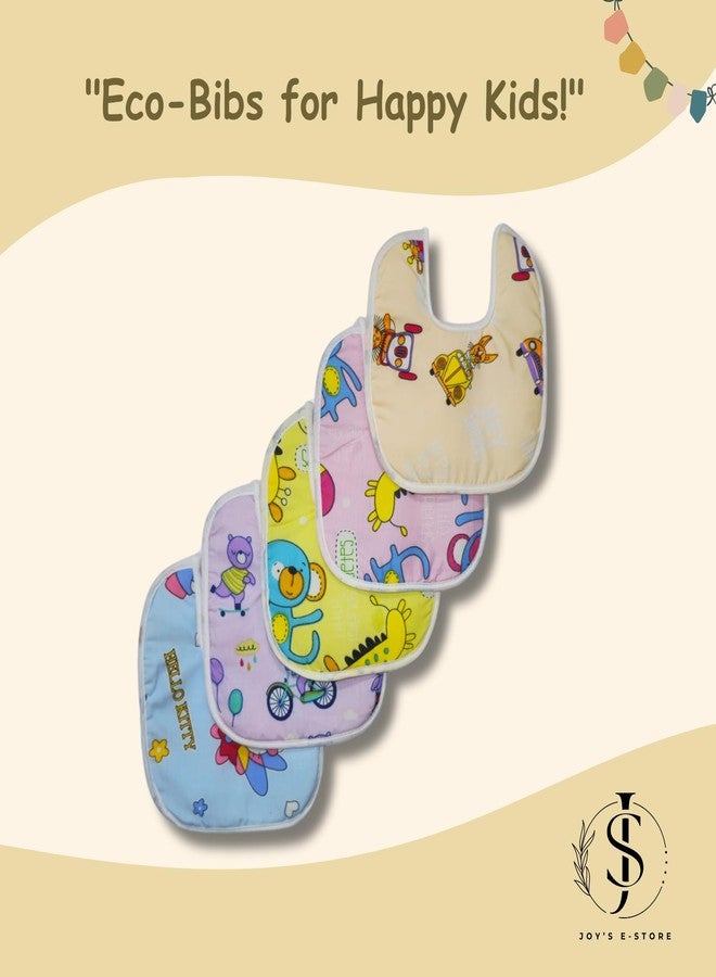 JOY'S E-STORE Assorted Baby Bibs for 0?24 Months ? Set of 5 Soft Cotton Waterproof Feeding Bibs for Newborns, Infants & Toddlers ? Reusable, Washable & Absorbent ? Multicolor Designs - 1005 M Combo P4 - Image 2