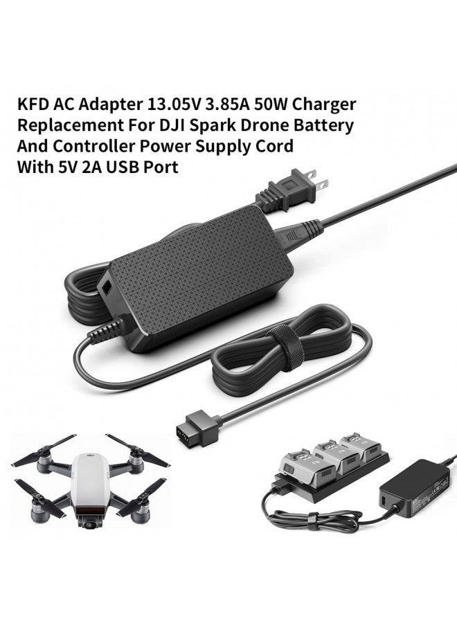 KFD AC Adapter 13.05V 3.85A 50W Charger Replacement for DJI Spark Drone Battery and Controller Power Supply Cord with 5V 2A USB Port - Image 1