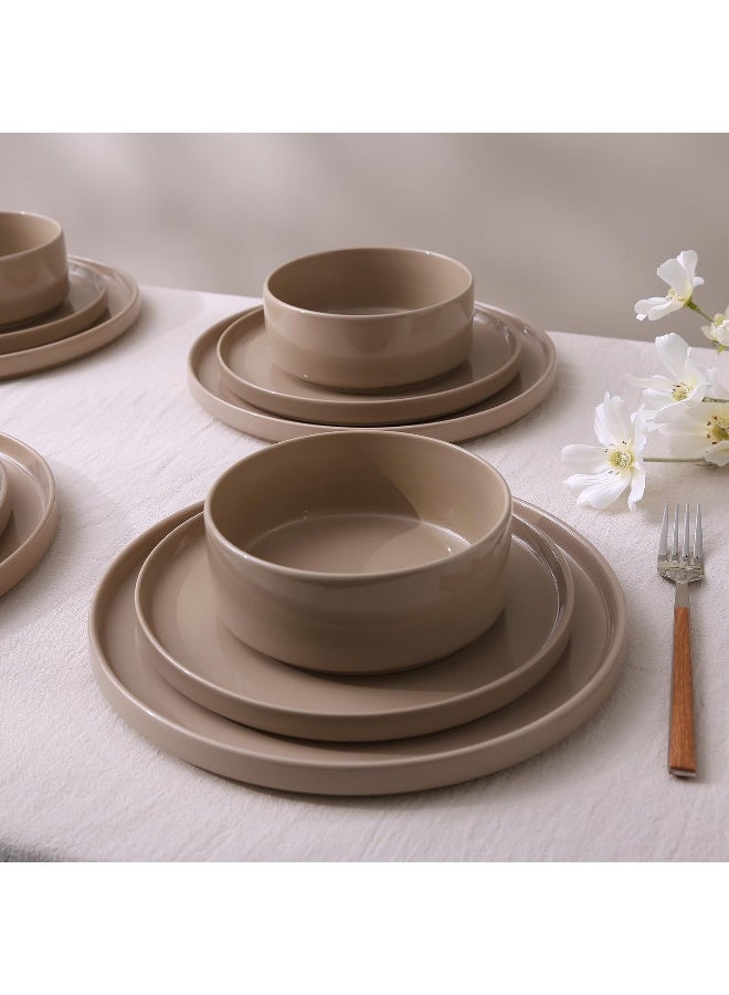 Famiware Nebula Plates and Bowls Set 12 Pieces Dinnerware Sets Dishes Set for 4 Cinnamon Brown - Image 3