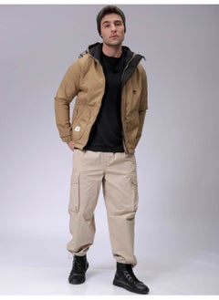 The Indian Garage Co Mens Chalk Slim Fit Plain Hooded Zipper Placket Side Pocket Winter Jacket  - Image 2